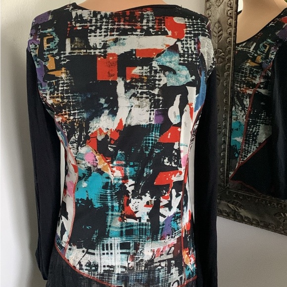 MICHAEL TYLER TUNIC FROM HIGH END BOUTIQUE ABSTRACT PRINT OVERLAY SIZE SMALL - Picture 4 of 5